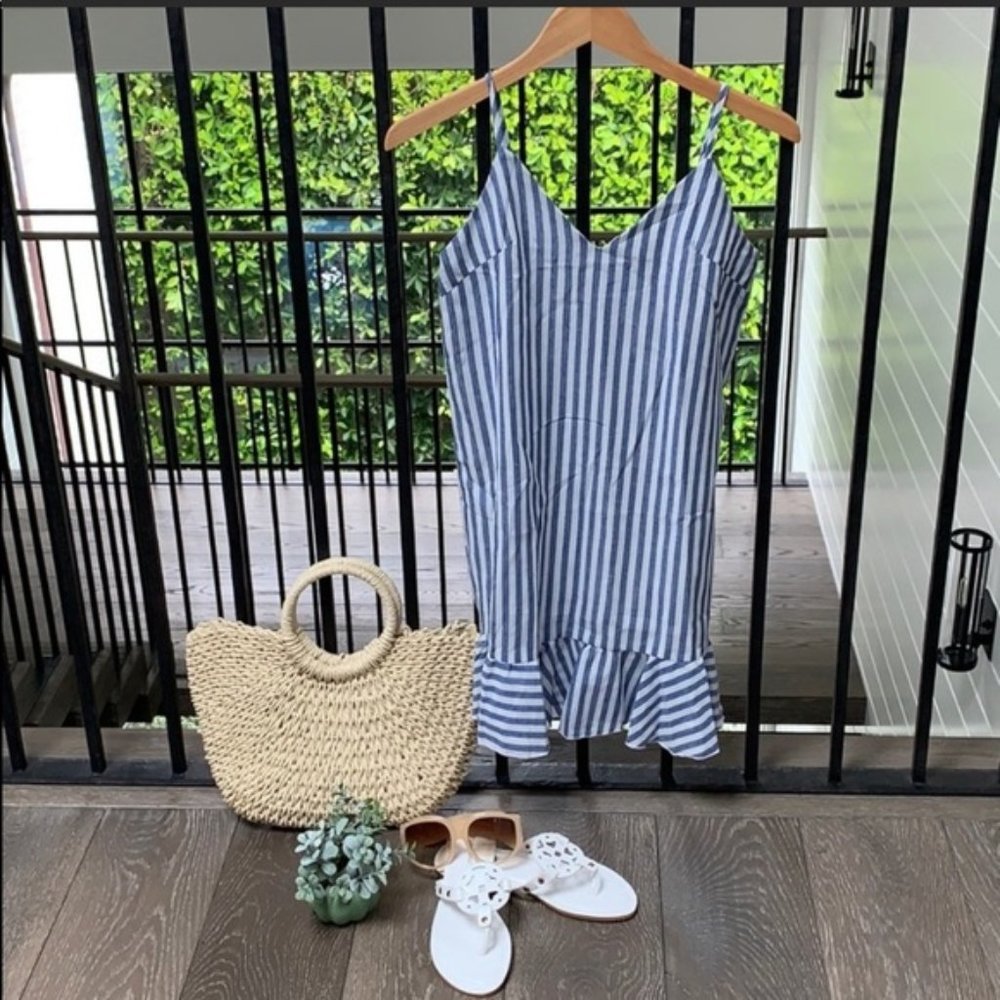 Boho Blue Striped Ruffle Hem Dress, XS 00/0/2 - Picture 4 of 10